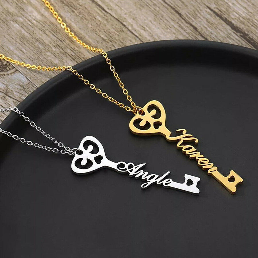 Custom Name Key Necklace – Couples Pendant Gift