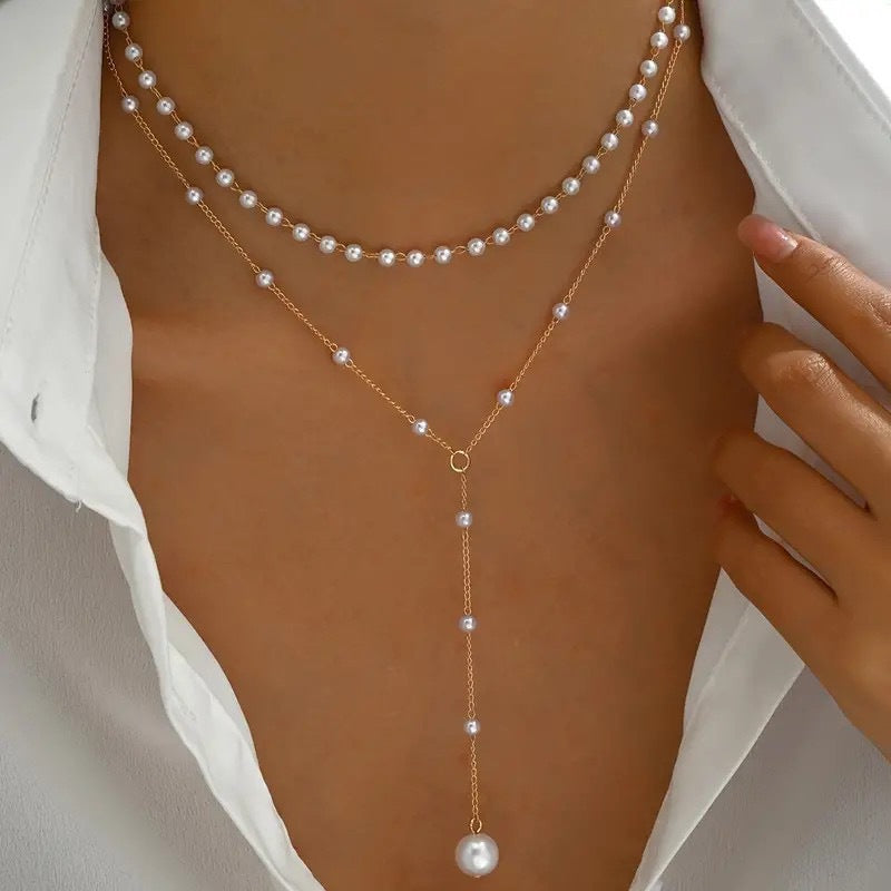 Double-Layer Pearl Necklace – Twin Strand in Gold