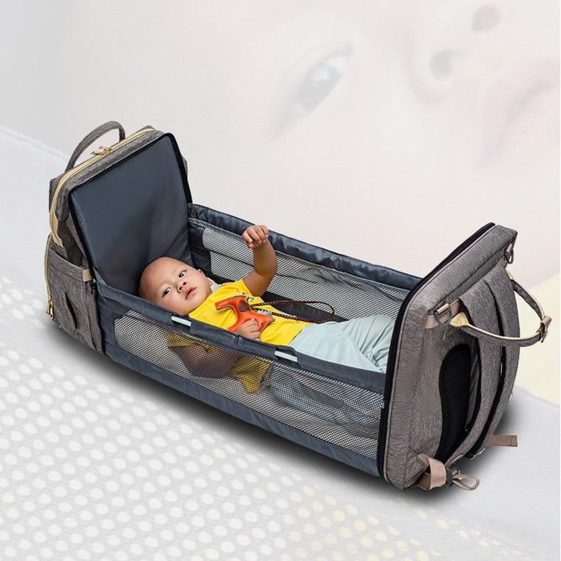 USB Charging Version Mommy Bed Backpack Folding Large Capacity Multi-function - Black A - front view