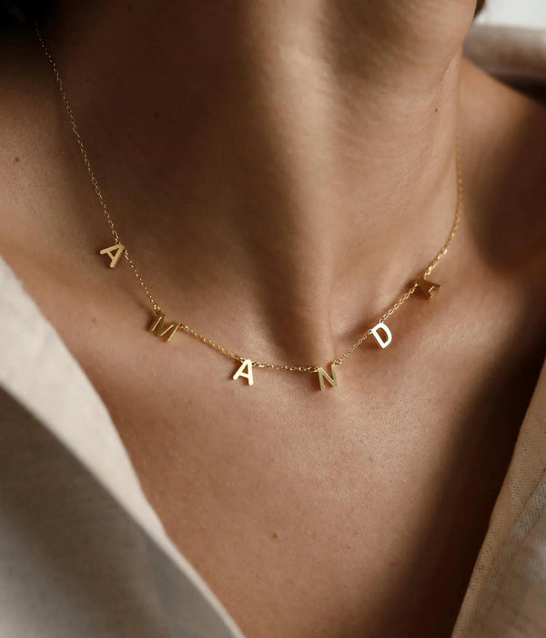 Women's Personalized Name Pendant Necklace, Initial Chain - Gold - front view