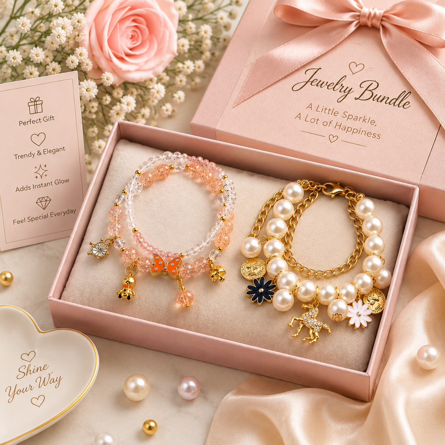 Crystal & Pearl Flower Bracelet Set – Gift Collection