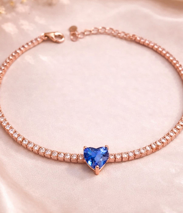 Luxury Customized Heart Shaped Birthday Stone Zircon Bracelet For Women - Rose Gold - worn styled shot