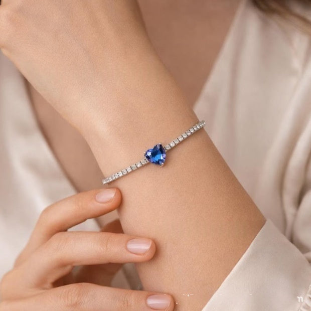 Custom Birthstone Heart Charm – Personalized Zircon Bracelet