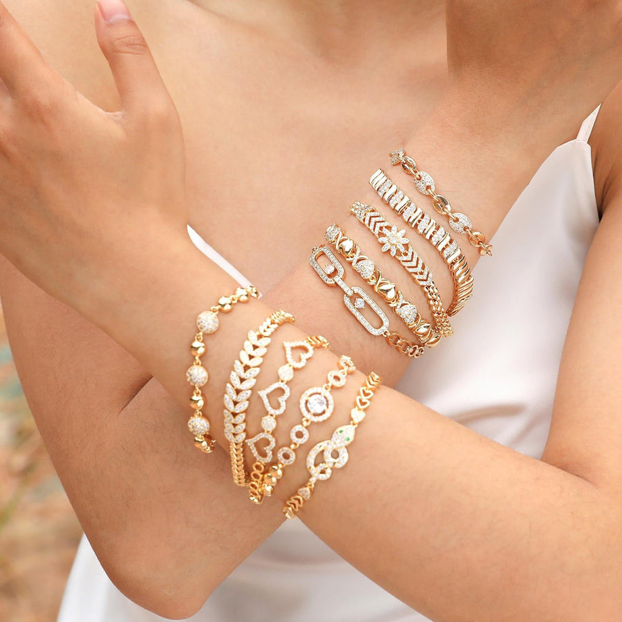 Sparkling Zircon Flower & Heart Bracelet