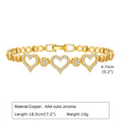 Gold-tone cubic zirconia bracelet with dangling heart charms and bar clasp