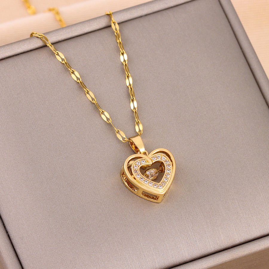 Heart Pendant Necklace – Rhinestone Gold-Plated Chain