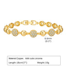 Gold-tone cubic zirconia bracelet with round bead links and three circular crystal charms