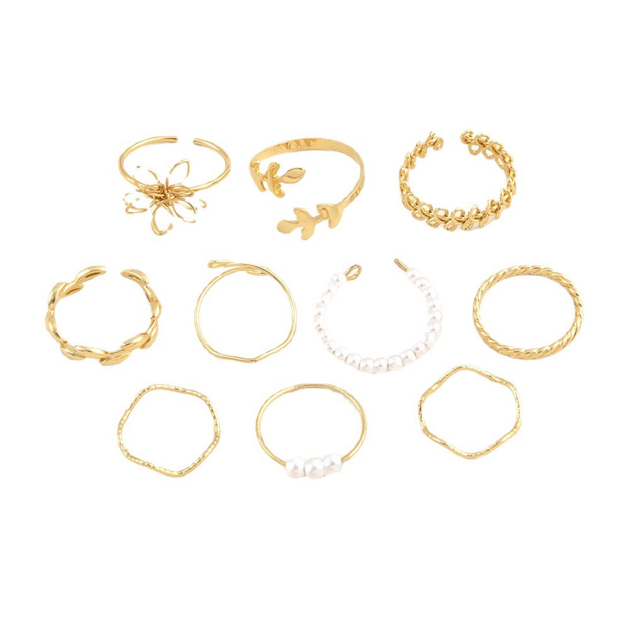 Openwork Flower Rings – Glossy Gold Stacking Set