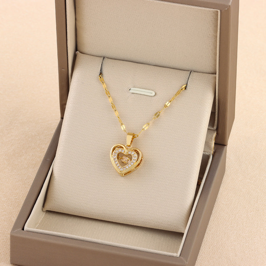 Heart Pendant Necklace – Rhinestone Gold-Plated Chain