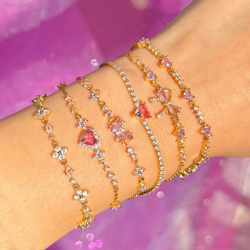 Y2K Bow Heart Rhinestone Chain Bracelet
